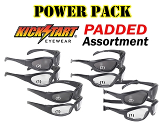 Padded- 88801 Power Pack Fit over sunglass assortment pack, wholesale motorcycle sunglasses, padded fit over sunglasses