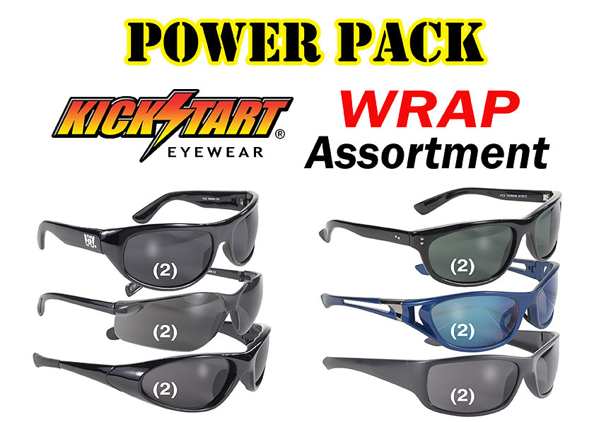 Wraparound Sunglass Assortment - 88802 Power Pack  wholesale motorcycle sunglass assortment, polarized wrap sunglasses, men's wrap sunglasses, women's wrap sunglasses